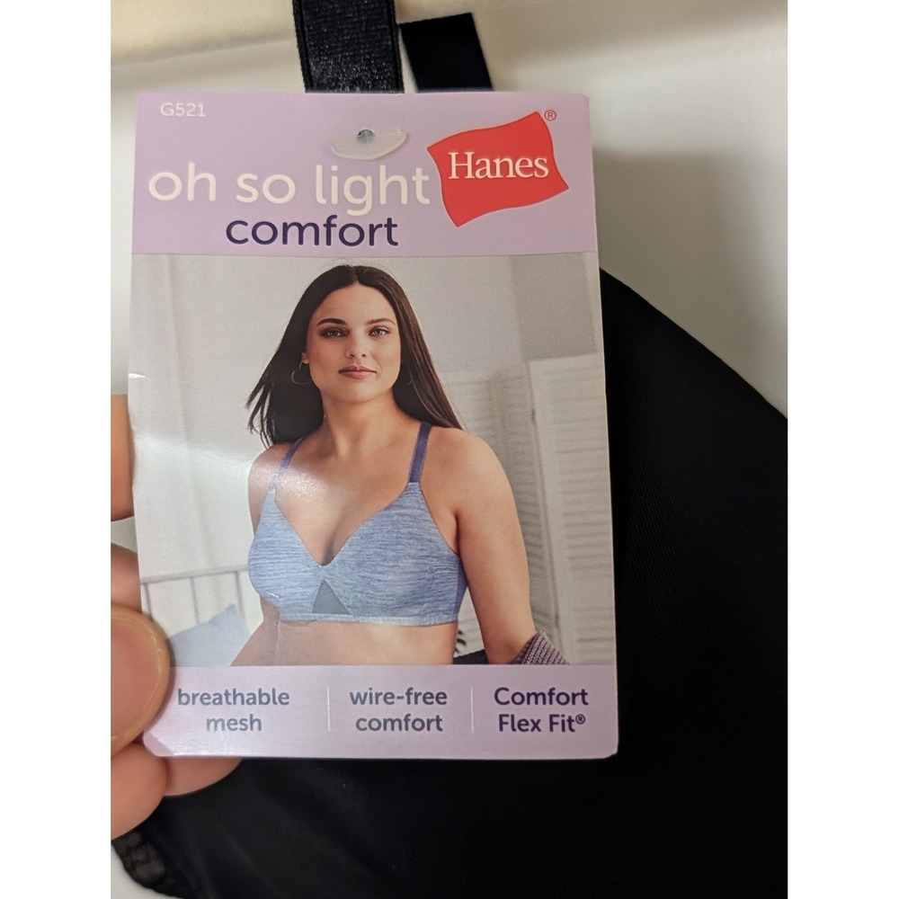 Hanes Oh So Light Comfort Wire-Free Bra Black MHG521 Mesh Convertible Straps M - Picture 4 of 7